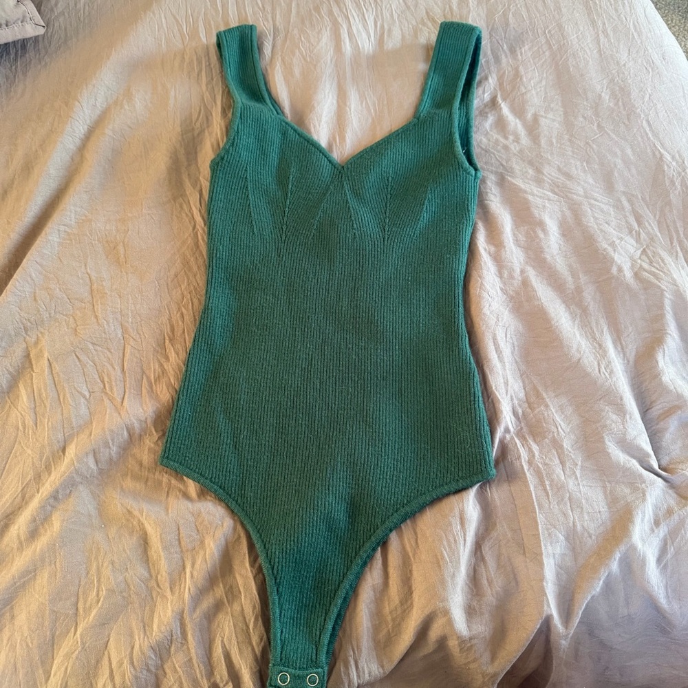 Green Ribbed Tank One-Piece Bodysuit